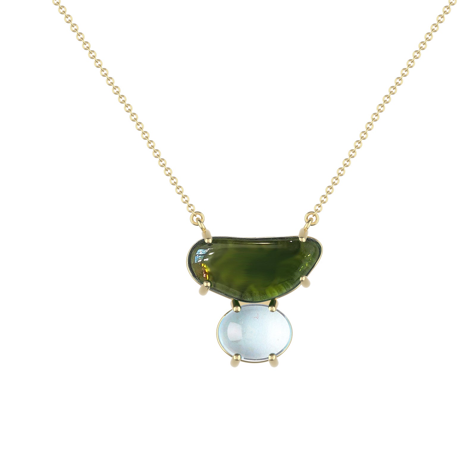 14K Yellow Gold Green Gemstone Necklace