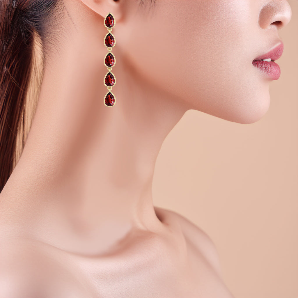 14K Yellow Gold Garnet Droplet Dangle Earrings