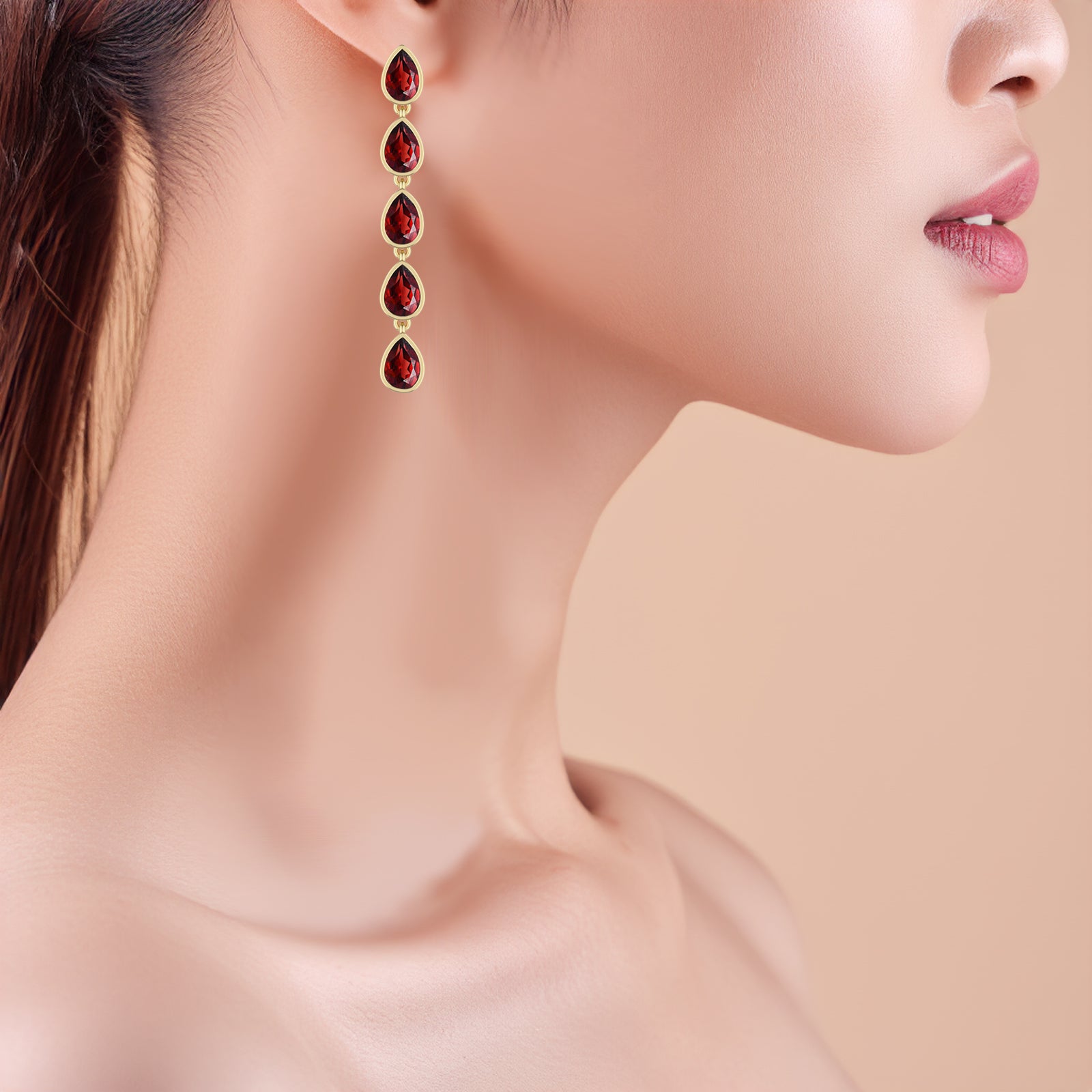 14K Yellow Gold Garnet Droplet Dangle Earrings