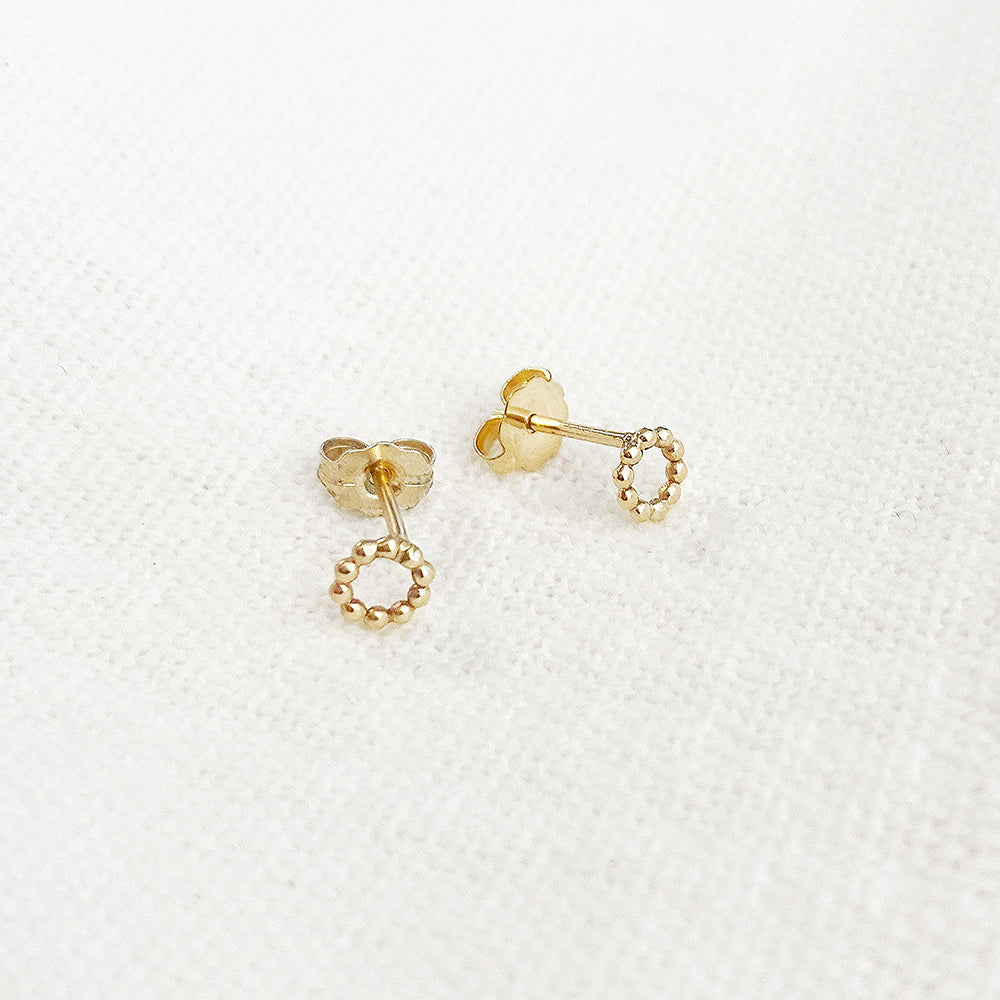 14KY mini beaded circle stud earrings