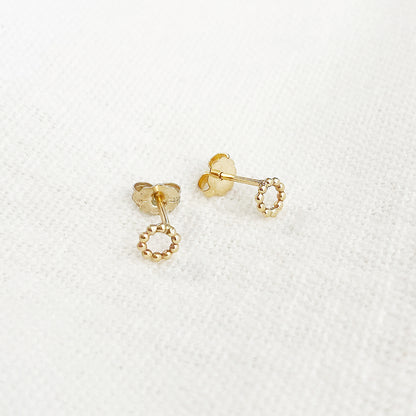 14KY mini beaded circle stud earrings