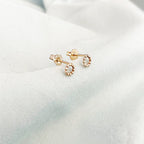 14K Yellow Gold Mini Beaded Circle Stud Earrings Minimalist Jewelry