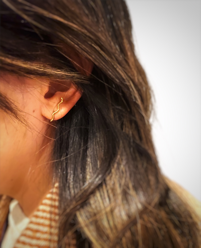 14K Yellow Gold Handcrafted Squiggle Ear Climber Jillery