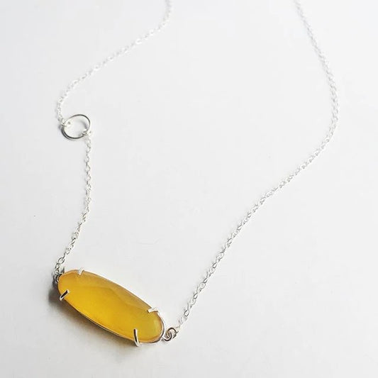 Jillery - Leah Necklace - Yellow Checkerboard Chalcedony Gemstone Set in Sterling Silver on 16" chain